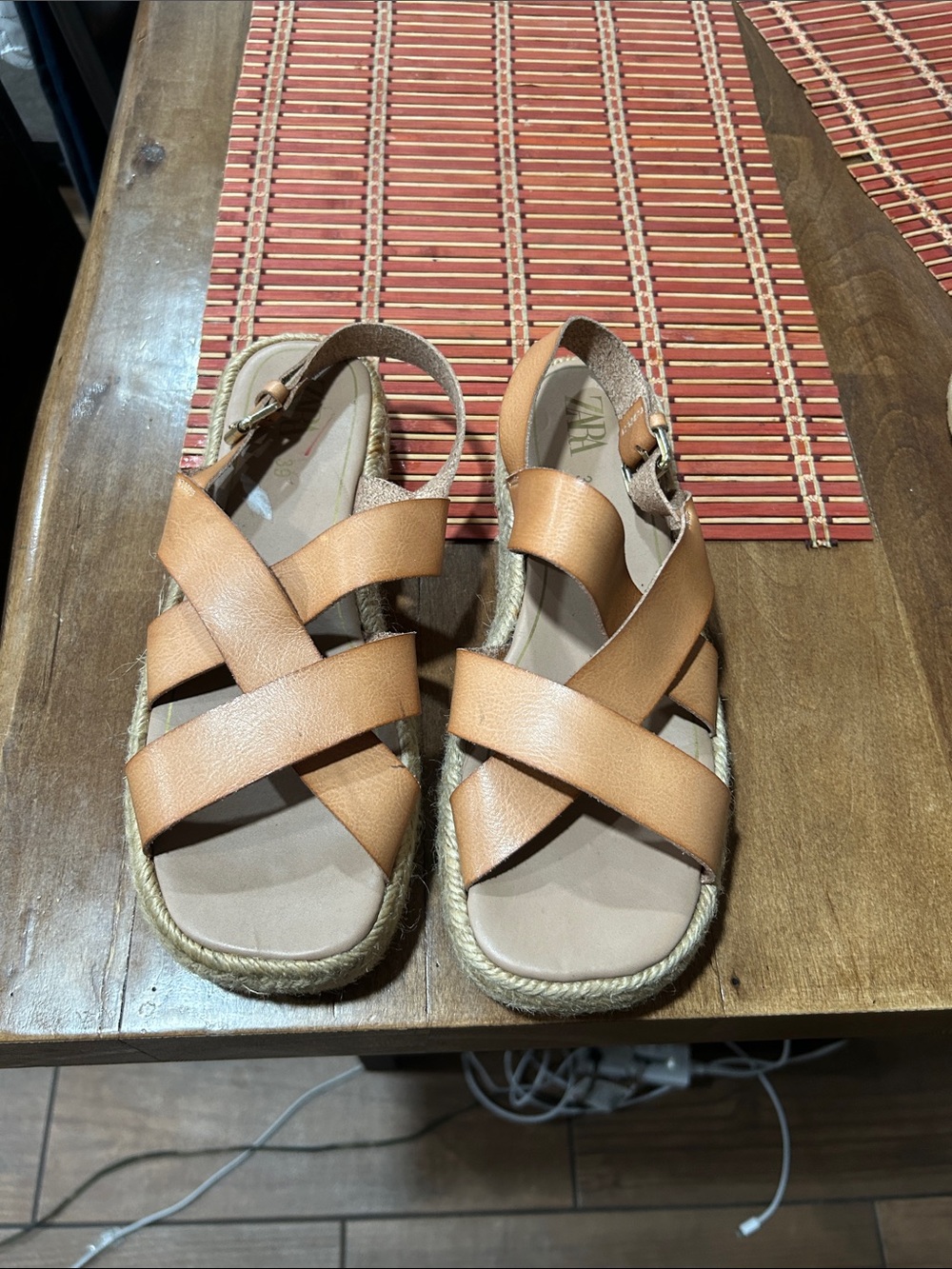 ZARA Women's Tan Cross-Strap Espadrille Sandals